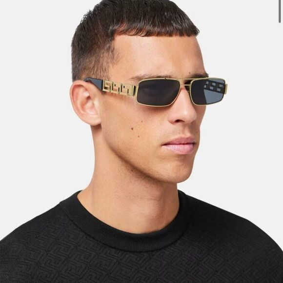 Versace VE2257 100287 Sunglasses Gold Dark Grey Metal Pilot Unisex - Picture 4 of 14